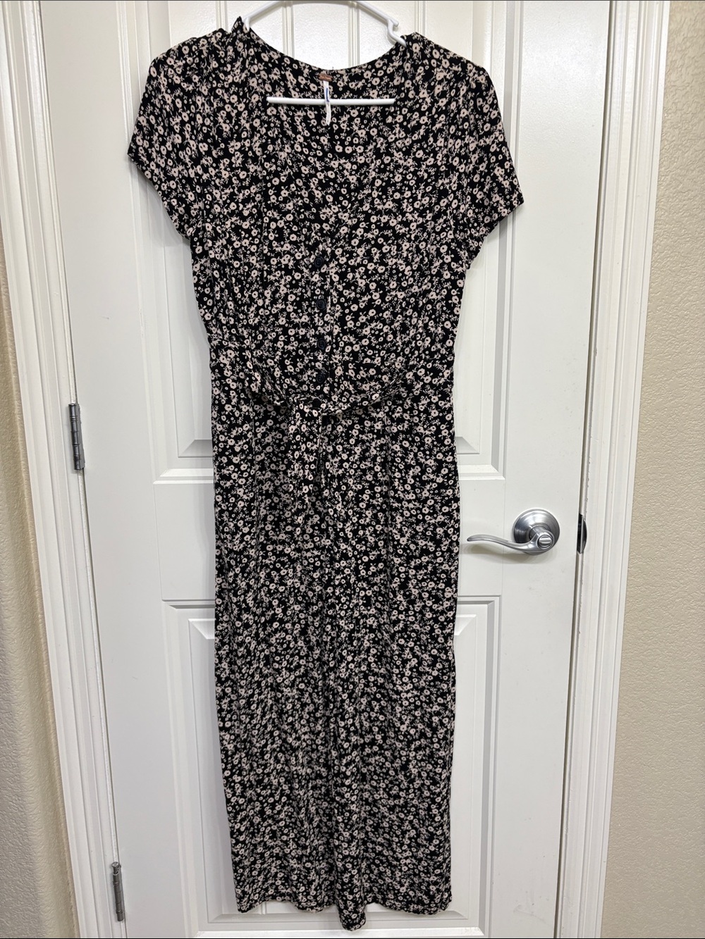 Free People Mia‎ Black Floral Short-Sleeve Jumpsuit Boho